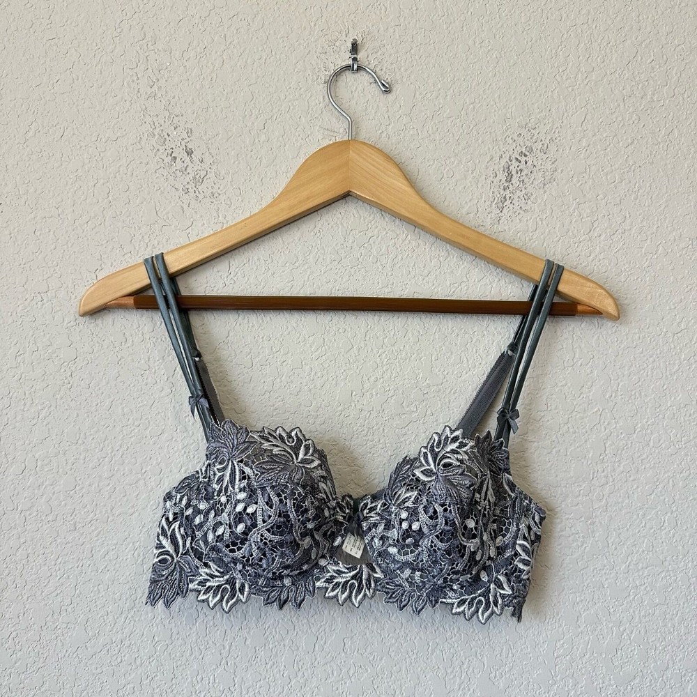 Vintage LISE CHARMEL Floral Underwire Bra in Blue/Silver/Grey FRANCE MADE